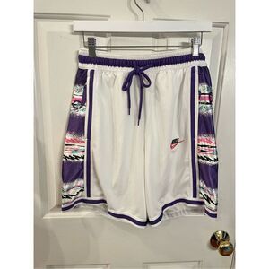 Nike DNA+ Stories White & Purple Print Basketball Shorts sz S EUC